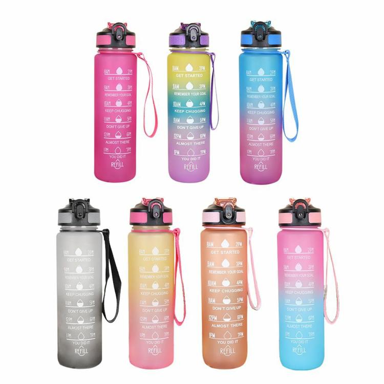 1000ML Drink Bottle Frosted Gradient Cold Water Bottle for Outdoor School Office  |   Sports Bottles Camping & Hiking Rose Red/Yellow+Blue+Purple/Blue+Pink/White+Black/Pink+Green