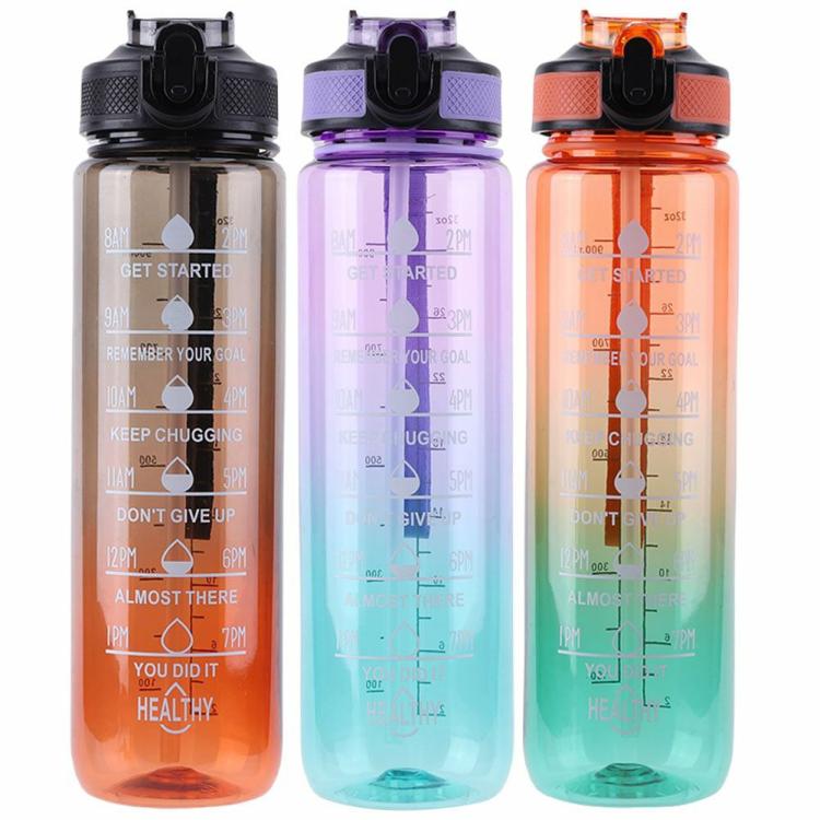 1000ml Motivational Water Bottle Leakproof Reusable Water Bottles for Boys Girls  |   Sports Bottles Camping & Hiking Black/Purple/Orange