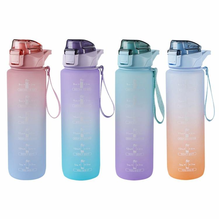 1000ml Portable Water Bottle Time Scale Leakproof BPA Frosted Gradient Cup  |   Sports Bottles Camping & Hiking Pink/Purple