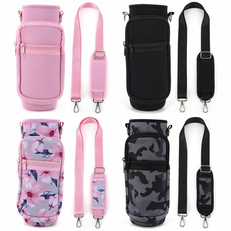 1000ML Water Bottle Sleeve Neoprene Pouch Holder with Adjustable Shoulder Strap  |   Sports Bottles Camping & Hiking Pink/Black/Pink flowers/black flowers