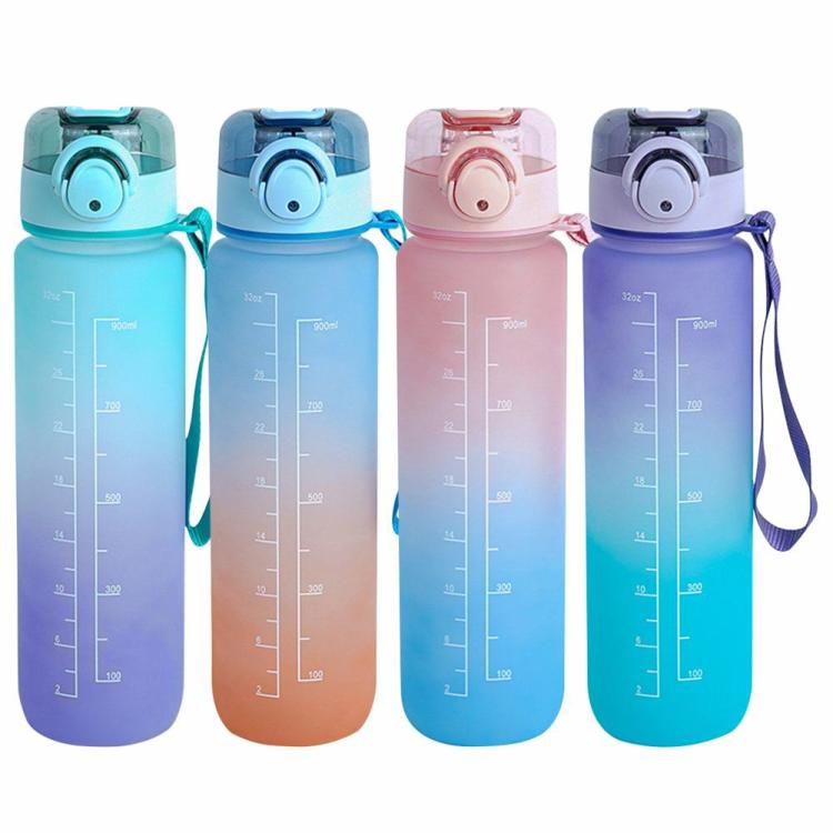 1L Water Bottle with Straw Gradient Motivational Water Bottle with Carry Strap  |   Sports Bottles Camping & Hiking Green/Pink/Purple