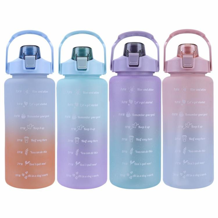 2000ml Water Bottle with Time Marker Outdoor Sports Leakproof Drink Cup  |   Sports Bottles Camping & Hiking Blue/Green/Purple/Pink