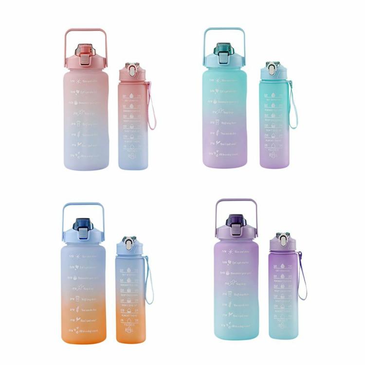 2pcs Drink Bottle with Straw 2000ML+900ML Motivational Drinking Bottle Drinkware  |   Sports Bottles Camping & Hiking Green