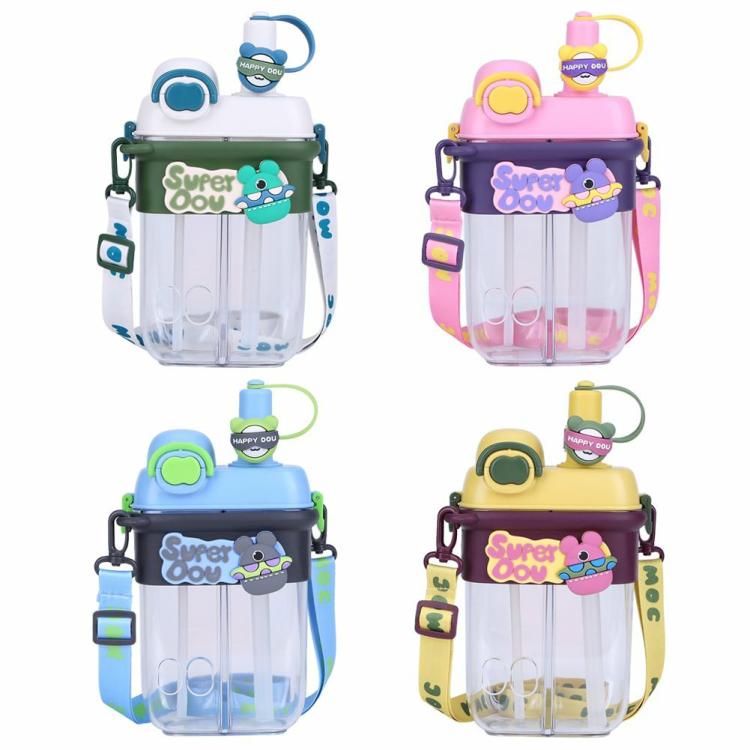 800ML Cute Kettle Dual Storage Bin Double Drinking Water Cup Adjustable Strap  |   Sports Bottles Camping & Hiking Pink/Blue