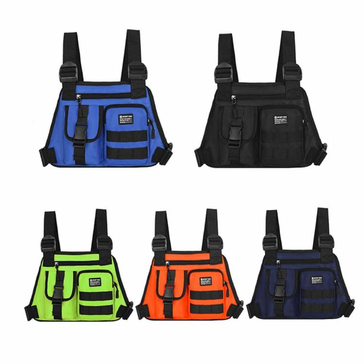 Men Casual Vest Bags Adjustable Oxford Male Chest Bag Portable for Hiking Travel  |   Tactical Bag Sport Bags Dark Blue/Black